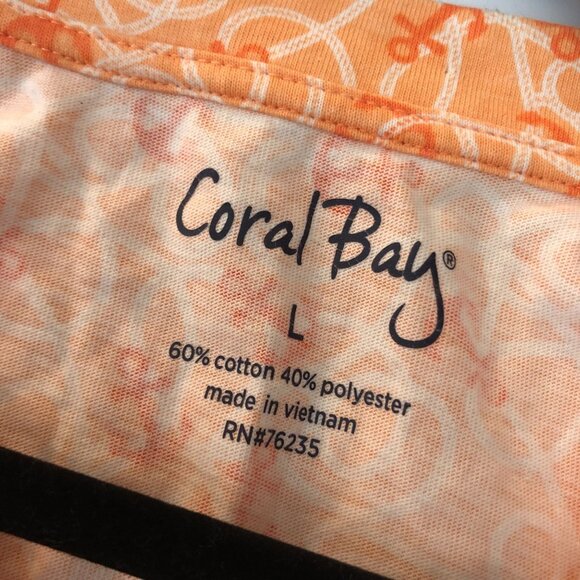 Coral Bay Womens Orange Anchor Print V-Neck 3/4 Sleeve Top L - Picture 4 of 4